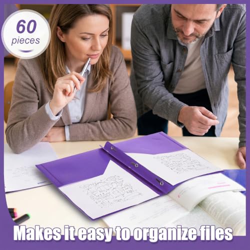 Yeaqee 60 Pcs Plastic Folders with Pockets and Prongs Plastic Folder 2 Pockets 3 Prongs with Card Slot for Office, School, Teachers, Office Workers (Purple) - color: Purple