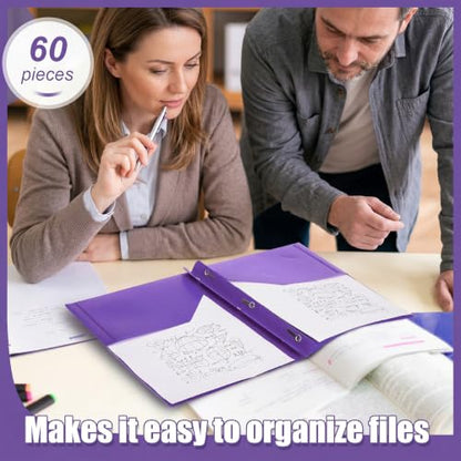 Yeaqee 60 Pcs Plastic Folders with Pockets and Prongs Plastic Folder 2 Pockets 3 Prongs with Card Slot for Office, School, Teachers, Office Workers (Purple) - color: Purple