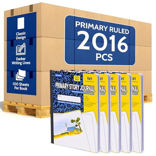 2016 Pack (Pallet) EPI Primary Ruled Composition Notebook Bulk, 200 pages (100 Sheets), 9-3/4 x 7-1/2, Blank Top Header For Drawing, Story Paper, Heavy Duty, School Supplies, Grades K-2, Sewn Binding - size: Pack of 2016, style: Primary Ruled