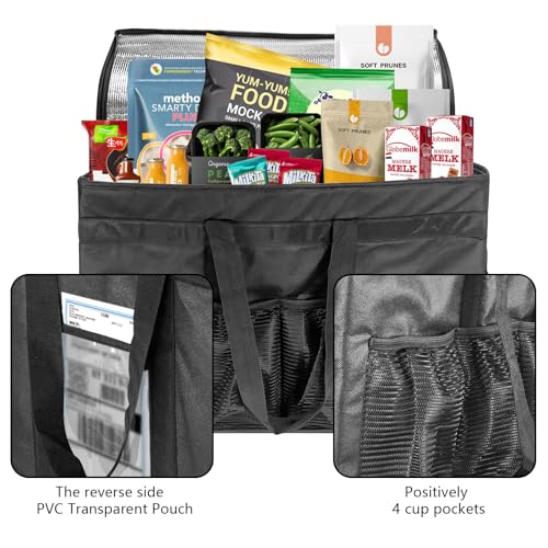 3XL Insulated Food Transport Bag - Reusable Cooler Bag for Cold and Hot Food Delivery with Lid and Double Zipper - size: 3XL Pro