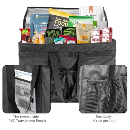 3XL Insulated Food Transport Bag - Reusable Cooler Bag for Cold and Hot Food Delivery with Lid and Double Zipper - size: 3XL Pro