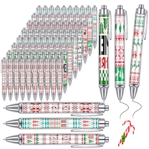 Epakh 24 Pcs Christmas Candy Cane Scented Pens Bulk with Peppermint Candy Scented Ink Ugly Sweater Ballpoint Pens Christmas Party Gifts Stocking Stuffers Holiday Classroom Gifts Stationery Supplies