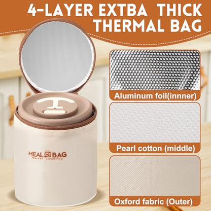 Dandat 2 Pcs Portable Insulated Lunch Containers Thermal Bento Box with Bag Fork Knife Stainless Steel Lunch Box 15.2 oz 21 oz Separate Stackable Food Jar for Adult Men Women(Khaki) - color: Khaki
