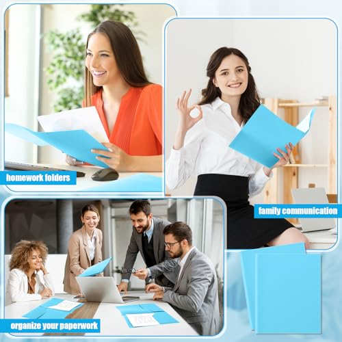 Gueevin 50 Pcs Plastic Folders with Two Pockets, Back to School Two Pocket Folder Fit Letter Size, Heavy Duty School Business Card Holder for Home Office Teachers(Light Blue) - color: Light Blue