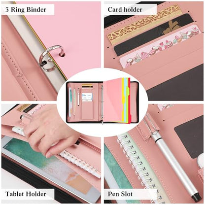 Gilprop 3 Ring Binder with Clipboard, 13.4"x11" Binder Padfolio,Pink - color: Pink