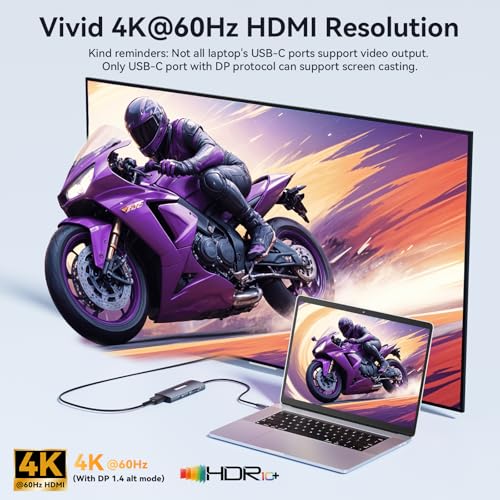 USB C Video Output Hub, 3 USB-C & 2 USB-A 3.2 10Gbps Ports, 4K@60Hz HDMI, 100W PD, SD/TF, USBC Splitter Dual Monitor Adapter for MacBook Pro/Air, iMac, iPad Pro, XPS, Surface, Galaxy S22,Samsung DEX