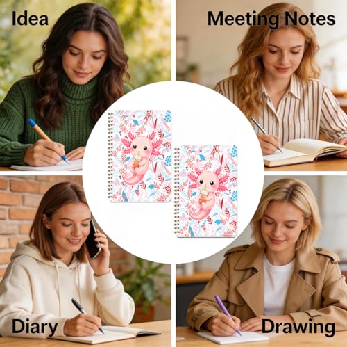 2 Pcs Pink Axolotl A5 Spiral Notebook, 160 Pages Journal Notebook | Cute Axolotl Gifts Spiral Notepad, College Ruled Notebooks, Hardcover Journals for Writing Office, School Office Supplies - color: Multicolour 0006