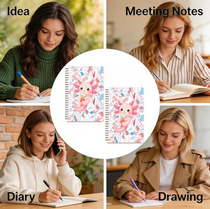 2 Pcs Pink Axolotl A5 Spiral Notebook, 160 Pages Journal Notebook | Cute Axolotl Gifts Spiral Notepad, College Ruled Notebooks, Hardcover Journals for Writing Office, School Office Supplies - color: Multicolour 0006