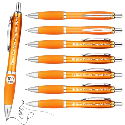 Customized Pens with Logo or Text - 100 Pack Bulk Business Events Pens - color: Orange
