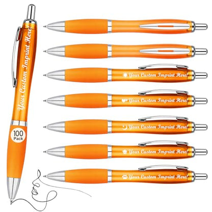 Customized Pens with Logo or Text - 100 Pack Bulk Business Events Pens - color: Orange