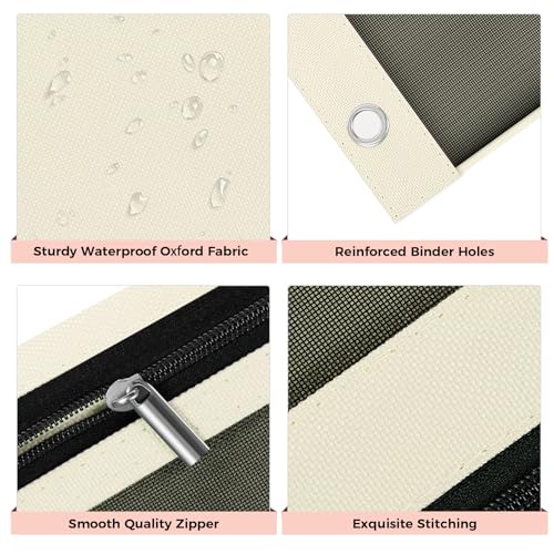 SKYDUE 3 Ring Pencil Pouch for Binder, Zipper Binder Pencil Pouch with 3 Pockets and Mesh Window, Durable Organizer for School Supplies, Cables, Earbuds, Makeup - color: Beige
