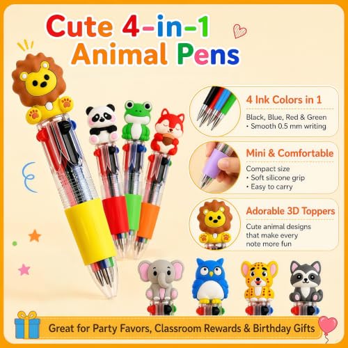 Oneshow 28 Pack Mini Animal Pens, Cute 4-in-1 Multicolor Ballpoint Pens | 3D Forest Animal Pens for Classroom Prizes, Teacher Reward Pens, Party Favors, Birthday Gifts & Back to School Supplies - style: Animal-28PCS