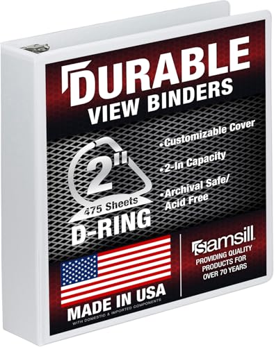 Samsill Durable 2 inch 3 Ring Binder, D Ring Binder, 100% Recycled Chipboard, White - color: White, size: 1 Pack, style: 2 Inch