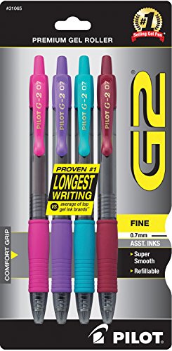 PILOT G2 Premium Refillable and Retractable Rolling Ball Gel Pens, Fine Point, Purple/Pink/Turquoise/Burgundy Inks, 4-Pack (31065) - color: Assorted Fashion