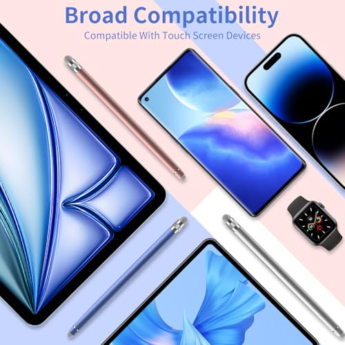 Stylus Pen for Touchscreen,2-in-1 High Sensitivity Stylus | Suitable for iPad/iPhone/Android Tablets,Compatible with Touch Screen Devices(3 Stylus-Silver/Blue/Rose Gold) - color: Silver/Blue/Rose Gold