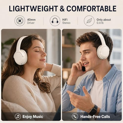 MIDOLA Bluetooth Headphones Over Ear, 68H Playtime Wireless Headphones with Microphone, 6 EQ Modes, HiFi Stereo Deep Bass, Foldable Lightweight Headset for Home Office, Cellphone, PC, White - color: Milk White