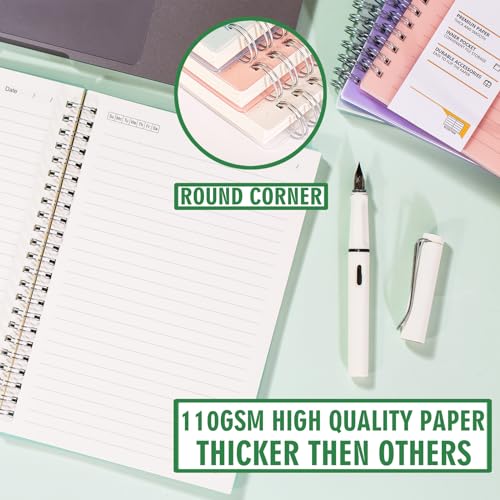 OWSC 4 Pack College Ruled Spiral Notebook, Notebooks for Work A5 Lined | 5.9 x 8.3 IN Notebooks College Ruled for Note Taking, School and Journal with 80 Sheets/160 Pages 110 GSM Thick Papers - size: Ruled-A5-4 Pcs