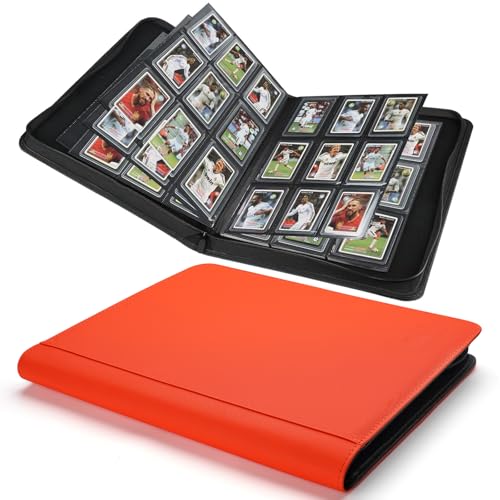 Toploader Binder,Toploader Hard Cases, 9-Pocket Pages Sleeves Hold up 288 Cards.Toploader Card Binder with Sleeves for “3×4” rigid，Card Holder(Hermes Orange) - color: Hermes Orange, size: 9 Pocket 288 Toploader