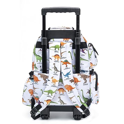 K-Cliffs Heavy Duty Rolling Backpack School Bookbag with Wheels Deluxe Wheeled Daypack - color: Dinosaur