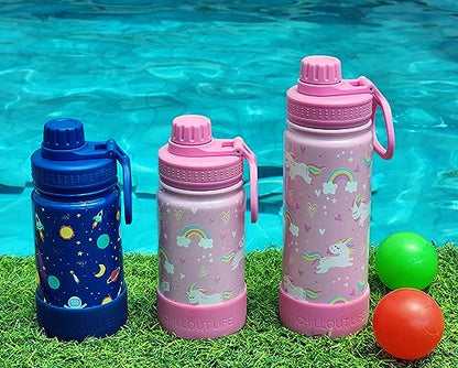 CHILLOUT LIFE 12oz Kids Insulated Stainless Steel Water Bottle with Leak Proof Spout Lid & 144 Stickers - color: Blue Space, style: 12 oz