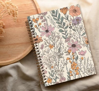 Floral Flower Garden Spiral Notebook Journal, 5.5×8.3 Inch | Pretty Hardcover Journal for Women, Work School College Notes and Writing - color: flower 10
