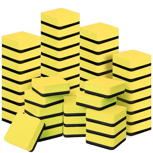LOCONHA 48 Pack Magnetic Whiteboard Dry Erase Erasers Chalkboard Cleansers | Small Magnetic Erasers, Fine Tip, Low Odor, For Office Classroom Home - color: Yellor