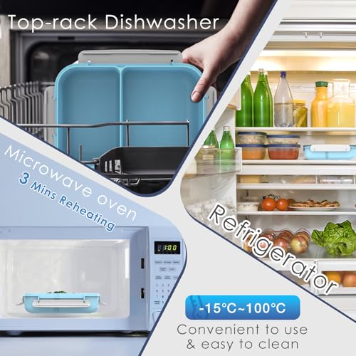 WHALEHOUSE Large Capacity Bento Lunch Box for Adult, 1600ML 2 Compartments Meal Prep Container with Utensil, Airtight Food Storage Container with Snap Locking Lids, Microwave/Dishwasher/Freezer Safe - color: 1600mL-Blue