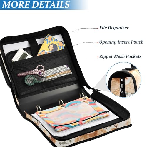 Cute Highland Cows Waterproof 13" Binder Bag Organizer with Expandable Storage,3-Ring Zipper Binder with Shoulder Strap for School & Office