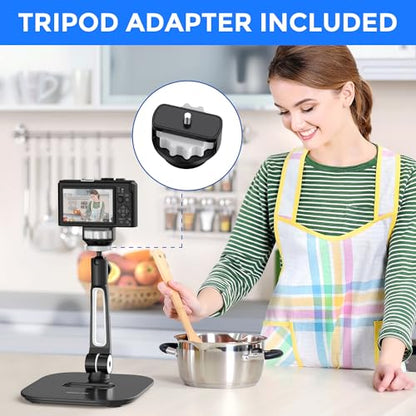 AboveTEK Tablet Stand Holder, Stylish Aluminum iPad Stands, Foldable 360° Swivel Table Stand Holder fits 4-11" Tablets/Smartphones for Kitchen Bedside Office POS Showroom Reception (Black) - color: Black, size: 4"-11"