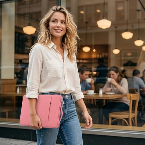 13 Inch Laptop Sleeve Case for MacBook Neo 13'' | Protective with Adjustable Handle Carrying Canvas Bag Accessories for Students Home Office(Pink) - color: Pink