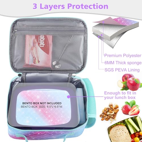 RHCPFOVR Kids Lunch Box for Girls Teens Insulated Lunch Bag Reusable Lunch Tote Kit for School Travel - color: Blue Mermaid Scale