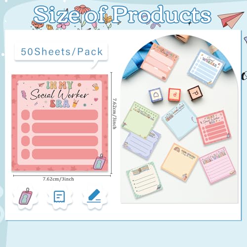 Social Worker Sticky Notes Gifts, 9 Pack Social Worker Appreciation Notepads 3x3 Inches, Social Work Writing Memo Pads School Office Supplies Gifts for Women Men (450 Sheets) - style: Social Worker