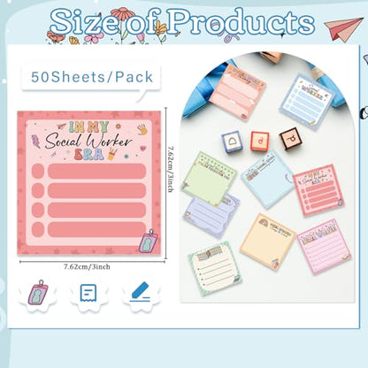 Social Worker Sticky Notes Gifts, 9 Pack Social Worker Appreciation Notepads 3x3 Inches, Social Work Writing Memo Pads School Office Supplies Gifts for Women Men (450 Sheets) - style: Social Worker