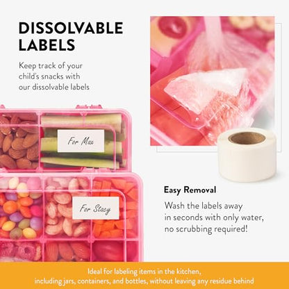 Snack Box Containers Set of 2-Reusable,100 Dissolvable Labels, 8 Adjustable Compartments, Dishwasher Safe, BPA-Free, Meal Prep Container, PARENT TESTED PARENT APPROVED AWARD (2 Pack) (Pink) - color: Pink, size: Small