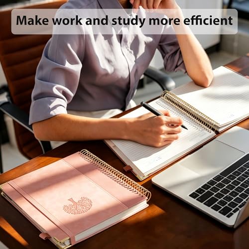 Yoment Hardcover Spiral Notebook 8.5" x 11" Pink 5 Subject Notebook College Ruled with Dividers Tabs 300 Pages Large Leather Spiral Journal Notebooks for Work School Note-Taking Business - color: Pink