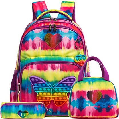 Backpack for Girls Elementary Preschool Kids Lunch Box for School - color: Butterfly Bag