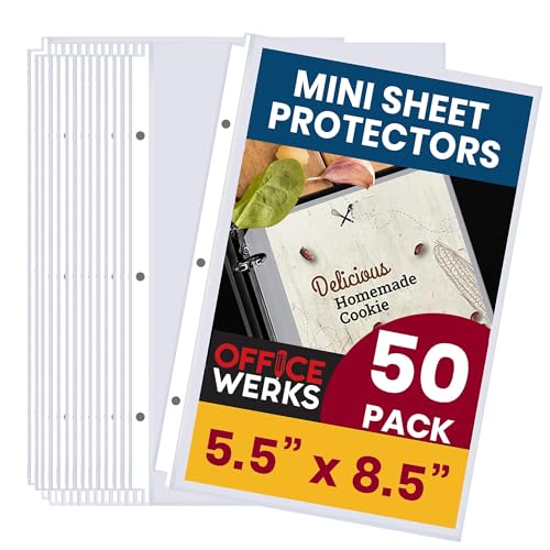 Officewerks Heavyweight Clear Mini Sheet Protectors Holds 5.5 x 8.5 Inch Sheets, Fits a 3-Ring Binder, Crystal Clear and Acid-Free with Reinforced Holes, Top Loading, Archival Safe (50 Pack)