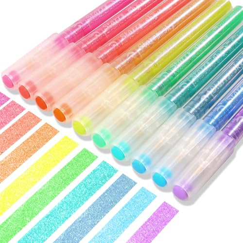 HANKU Glitter Highlighters Assorted Colors, 10-Count Chisel Tip Sparkle Highlighters, No Bleed Pastel Highlighter Markers For Adult Coloring Book Bible Journaling - color: Set of 10 colors