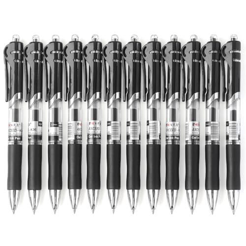 Bribobo Gel Pens Fine Point Smooth Writing Pens, 0.5mm, 12 Pack | Retractable Black Ink Pens for School Office Supplie