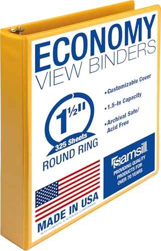 Samsill Economy 3 Ring Binder Organizer, 1.5 Inch Round Ring Binder, Customizable Clear View Cover, Yellow Binder - color: Yellow, size: 1-Pack, style: 1.5-Inch