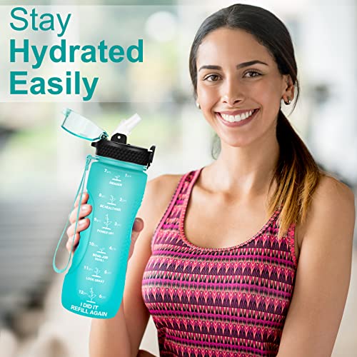 24 OZ Motivational Kids Water Bottle With Time Marker,Straw Lid,Leak Proof, Tritan BPA Free Sports Water Bottle Green(1 Lid) - color: Green