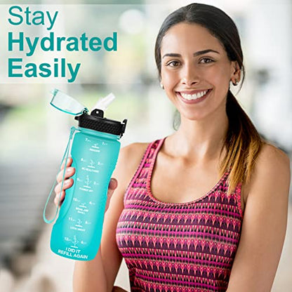 24 OZ Motivational Kids Water Bottle With Time Marker,Straw Lid,Leak Proof, Tritan BPA Free Sports Water Bottle Green(1 Lid) - color: Green
