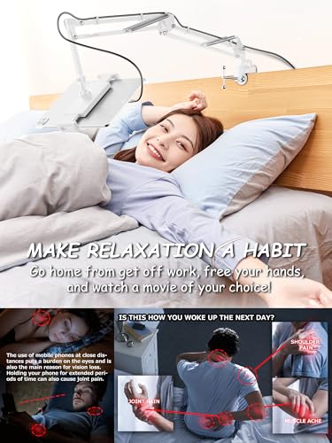 CACENCAN 33.5 Inch Tablet Stand, Adjustable Gooseneck Tablet Arm, Universal Tablet Holder Stand for Bed Desk, 360° Rotation, Carbon Steel Alloy, Fits 4-9.5" iPad iPhone, for Working Watching Movies - color: White