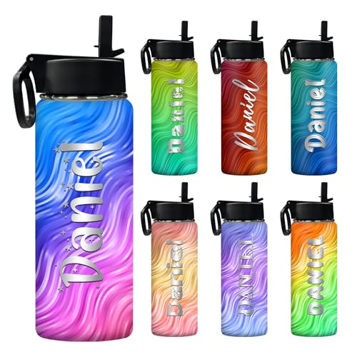 Personalized Water Bottles for Girls Boys, Custom Name Insulated Sport Water Bottle with Straw Lid for Men Women, Customized Stainless Steel Waterbottle Cup Gifts for Kids School Christmas - color: Color 5