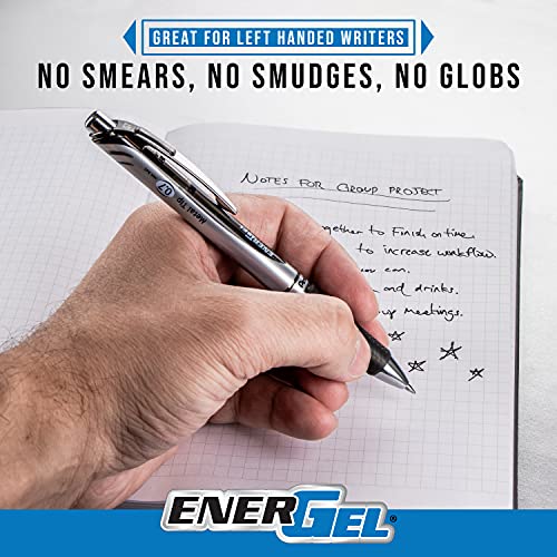 Pentel EnerGel RTX Retractable Liquid Gel Pen, (0.7mm) Medium Line, Metal Tip, Black Ink, Box of 12 (BL77-A)