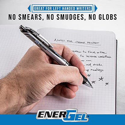 Pentel EnerGel RTX Retractable Liquid Gel Pen, (0.7mm) Medium Line, Metal Tip, Black Ink, Box of 12 (BL77-A)