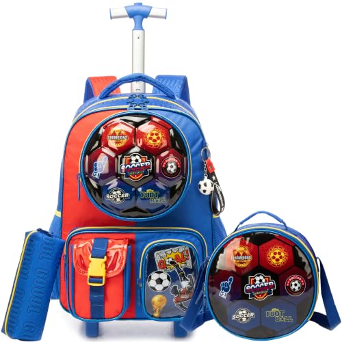 Kids Rolling Backpack for Boys Backpack with Wheels for Girls with Lunch Bag & Pencil Case Rolling Backpacks for Elementary Middle School or Travel Roller Backpacks (Colorful Football) - color: G Football