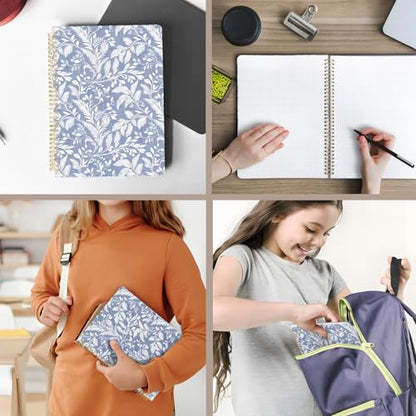 Cute Spiral Notebook journal A4 Aesthetic Pretty Design for Women Girls Kawaii with Pocket, 8.5 x 11 inch, Graph, Blue Leaves - color: Blue Leaves, style: Graph