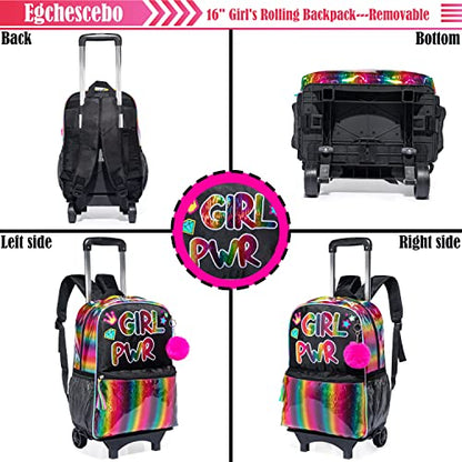 kids Rolling Kid Travel Toddler Duffle Bag Detachable Backpack for Girls Carry on Luggage Roller Computer Suitcase with Pencil Case and Lunch Box Wheels Wheeled Backpacks Girls Black - color: Black-girl Pwr