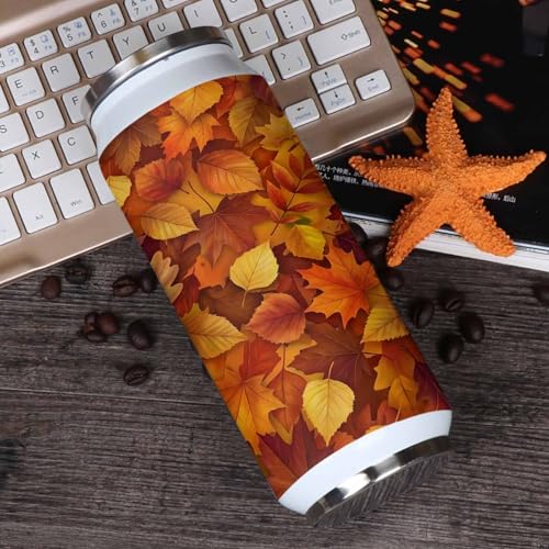 Autumn Leaves 10oz Stainless Steel Tumbler with Lid & Straw-Double Wall Vacuum Insulated Travel Mug Fall Botanical Yellow Maple Leaf Water Bottle Coffee Beverage Drinks Cup - size: 10 Ounces
